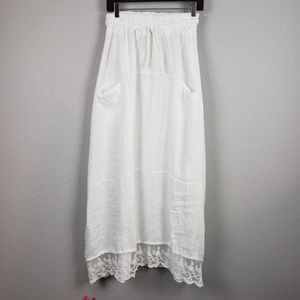 White Italian Linen Skirt with Pockets